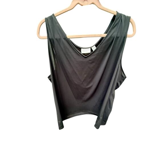 Susan Graver Modern Essentials Top 3X Solid Black Liquid Knit Sleeveless Stretch - Picture 1 of 6